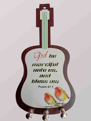 Wooden Engraved guitar shaped key holder - MC0002